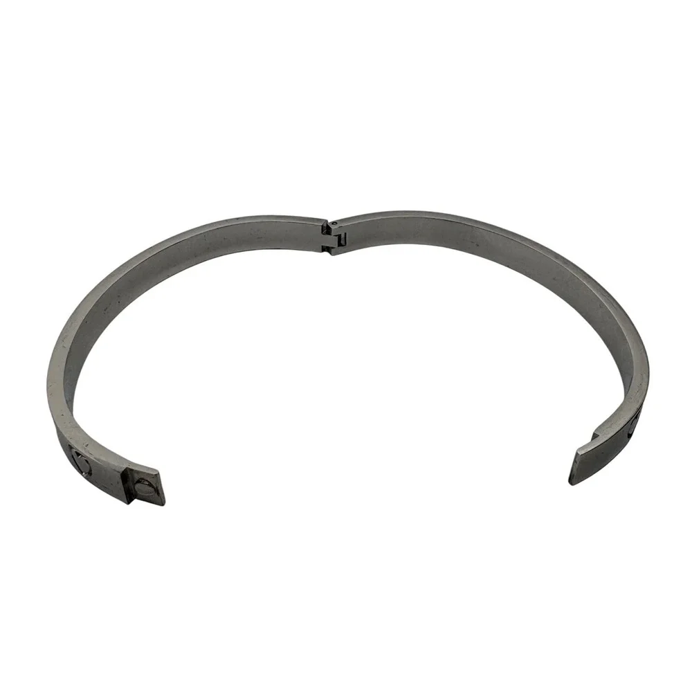 Silver Tone Heart and Crystal Hinged‎ Bangle Bracelet Polished Oval Cuff